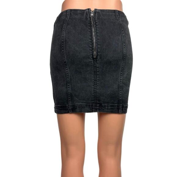 Free People Modern Femme Dark Grey Panel Bodycon Denim Jean Mini Skirt Size 2 - Picture 3 of 7